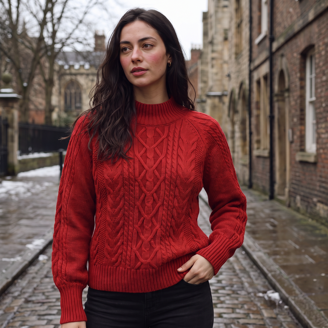 Women's Classic Cable Knit Mock Neck Jumper