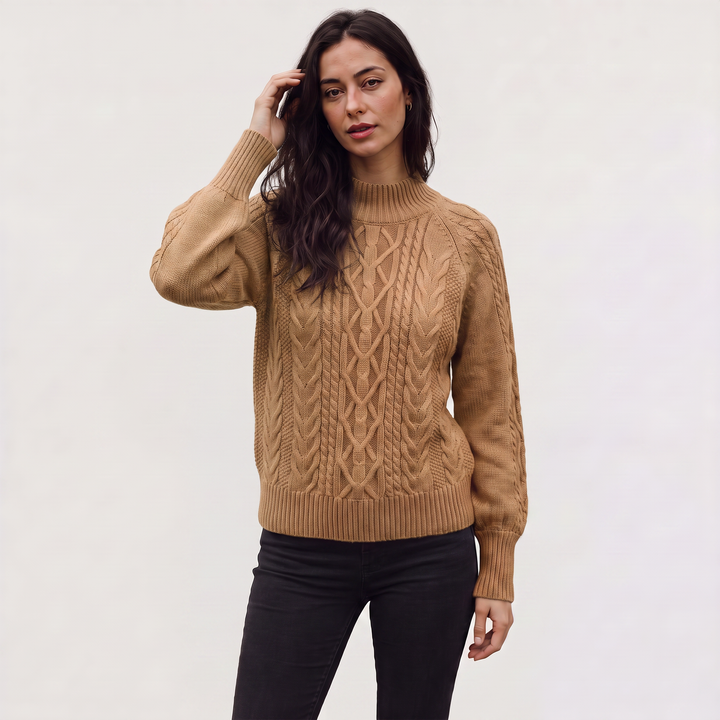 Women's Classic Cable Knit Mock Neck Jumper