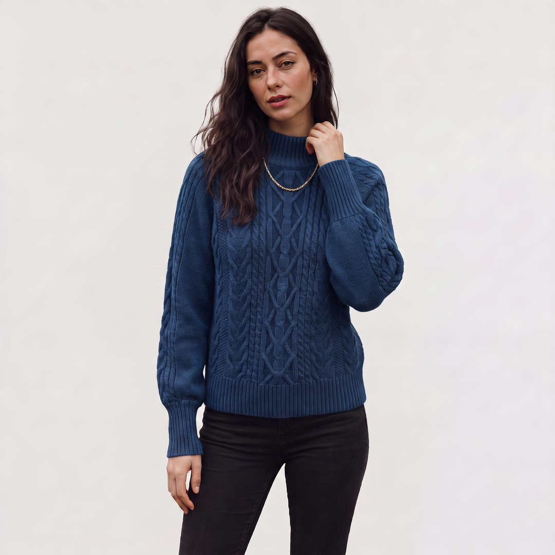 Women's Classic Cable Knit Mock Neck Jumper