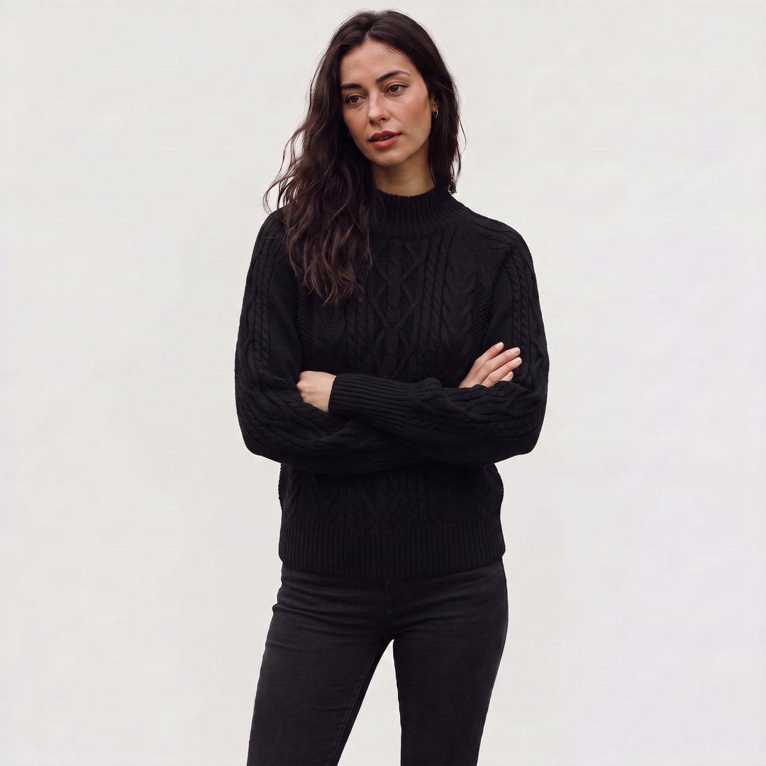 Women's Classic Cable Knit Mock Neck Jumper
