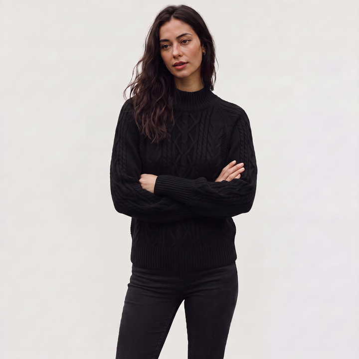 Women's Classic Cable Knit Mock Neck Jumper