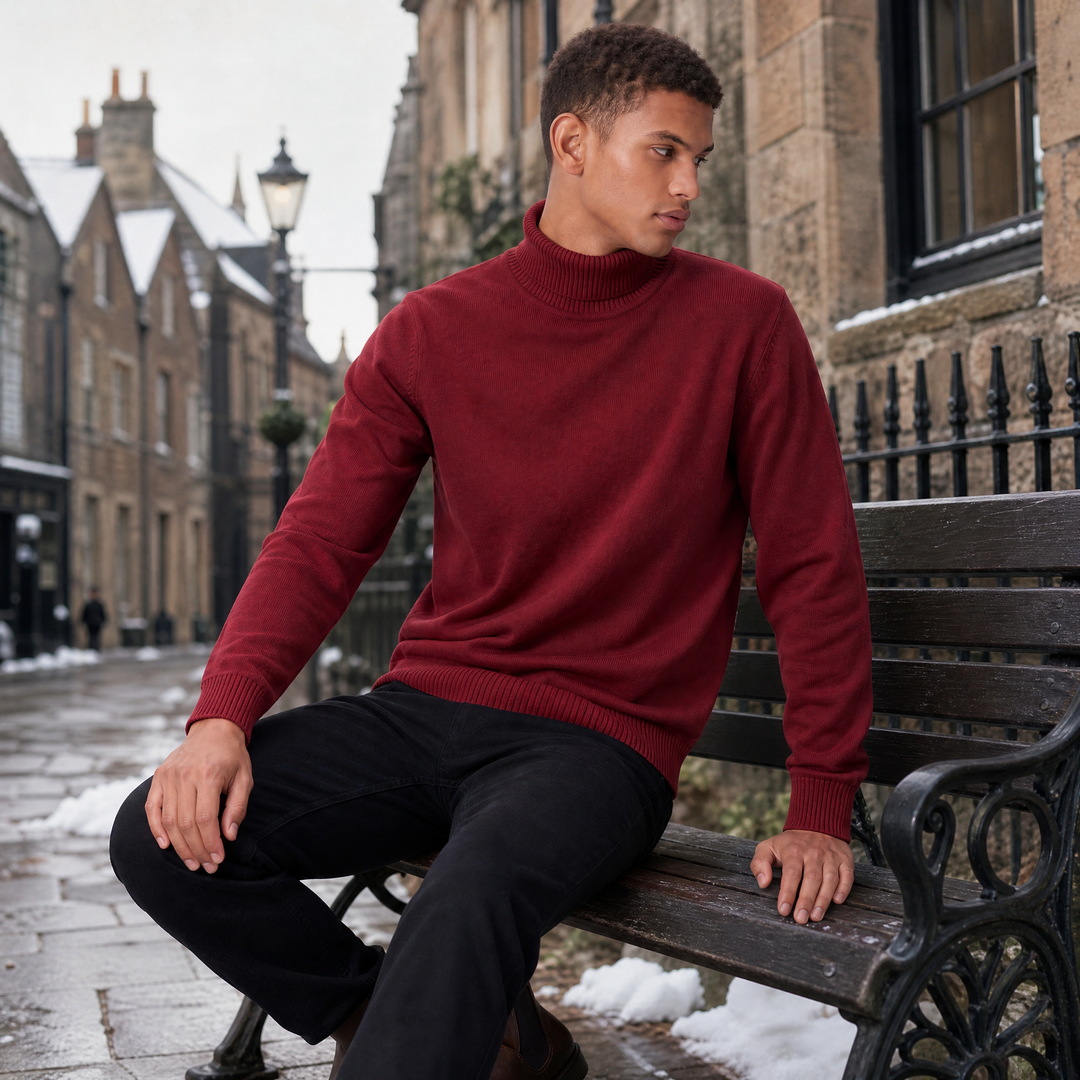 Men's Classic Wool Ribbed Collar Turtleneck Sweater