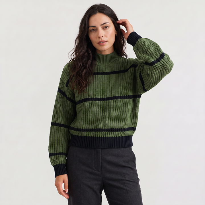 Women's Casual Striped Knit Mock Neck Sweater