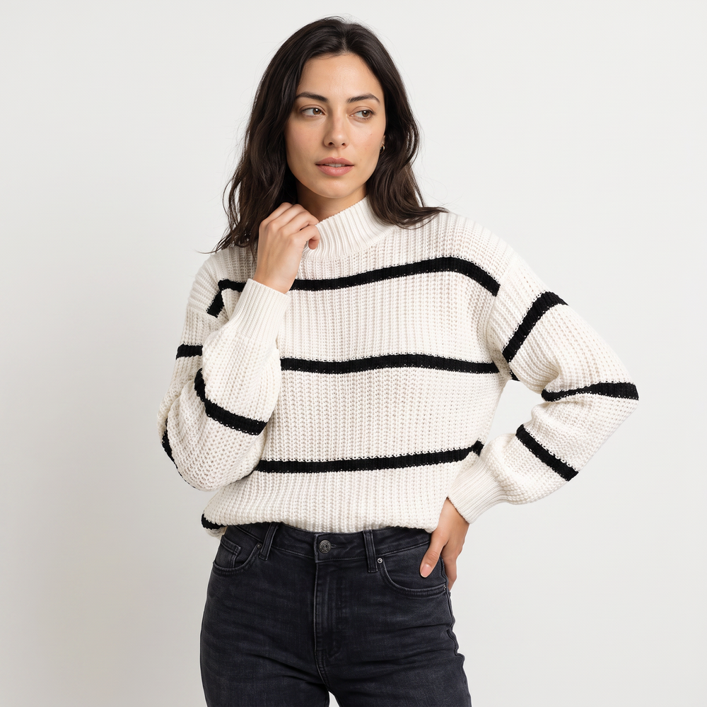 Women's Casual Striped Knit Mock Neck Sweater