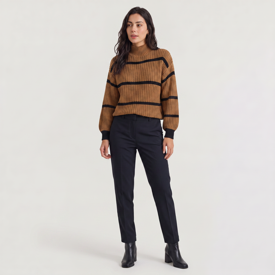 Women's Casual Striped Knit Mock Neck Sweater