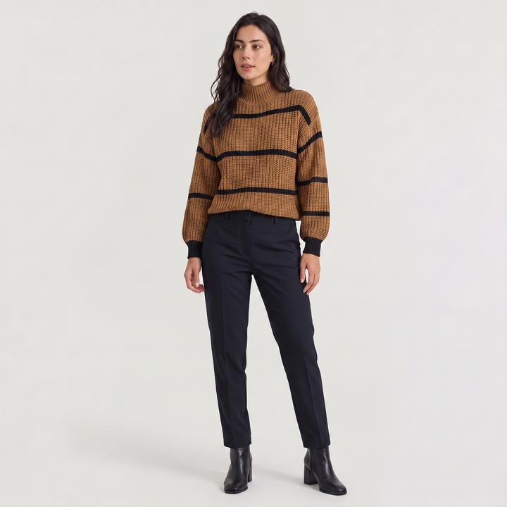 Women's Casual Striped Knit Mock Neck Sweater