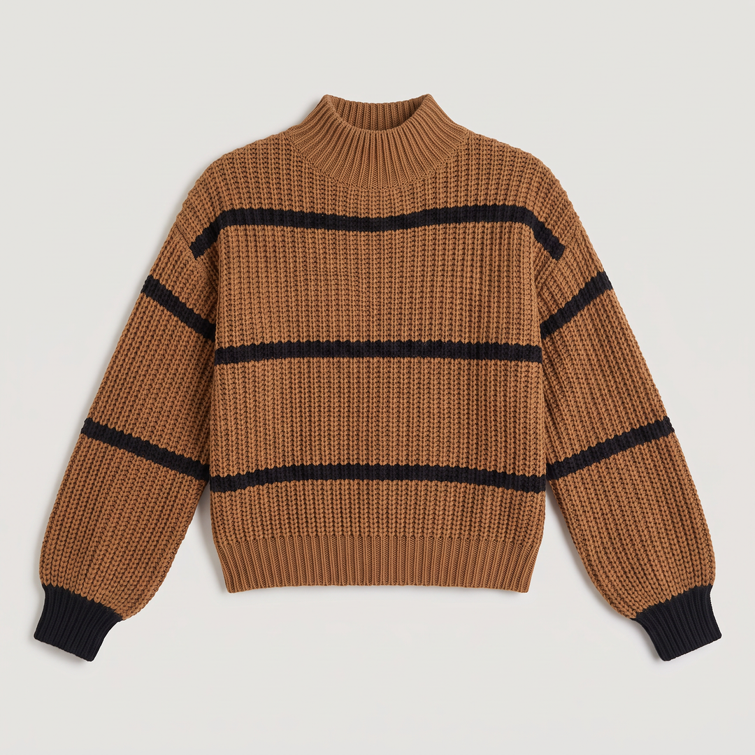 Women's Casual Striped Knit Mock Neck Sweater