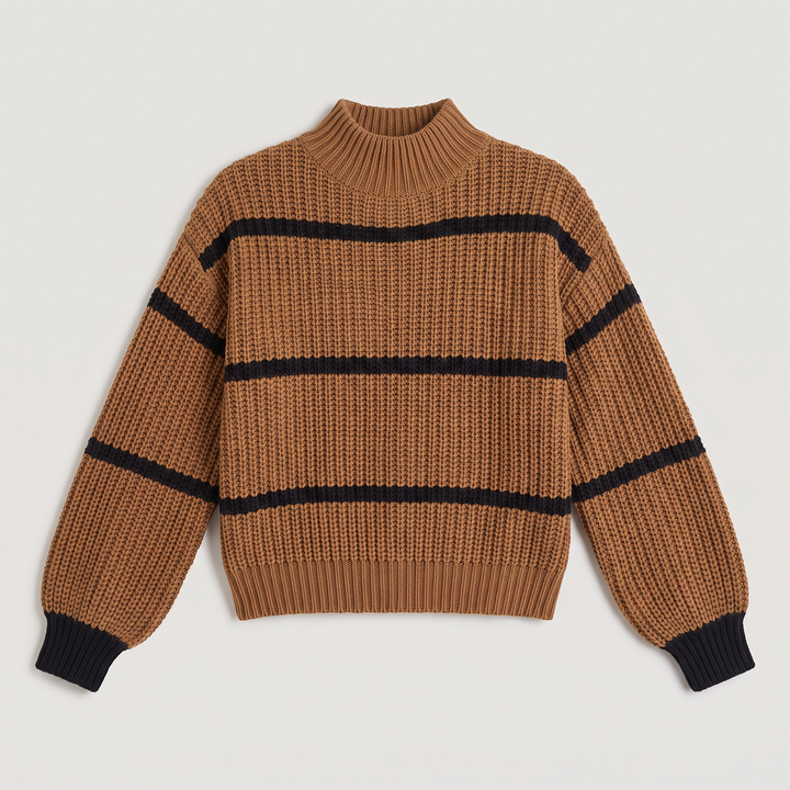 Women's Casual Striped Knit Mock Neck Sweater