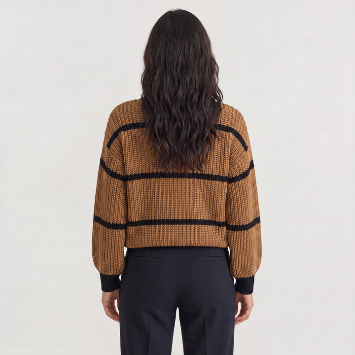 Women's Casual Striped Knit Mock Neck Sweater