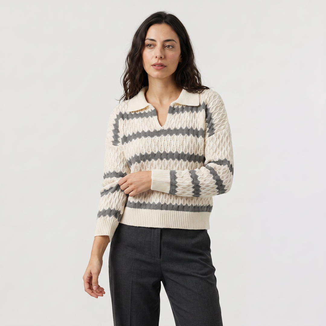Women's Classic Striped Cable Knit Collar Jumper