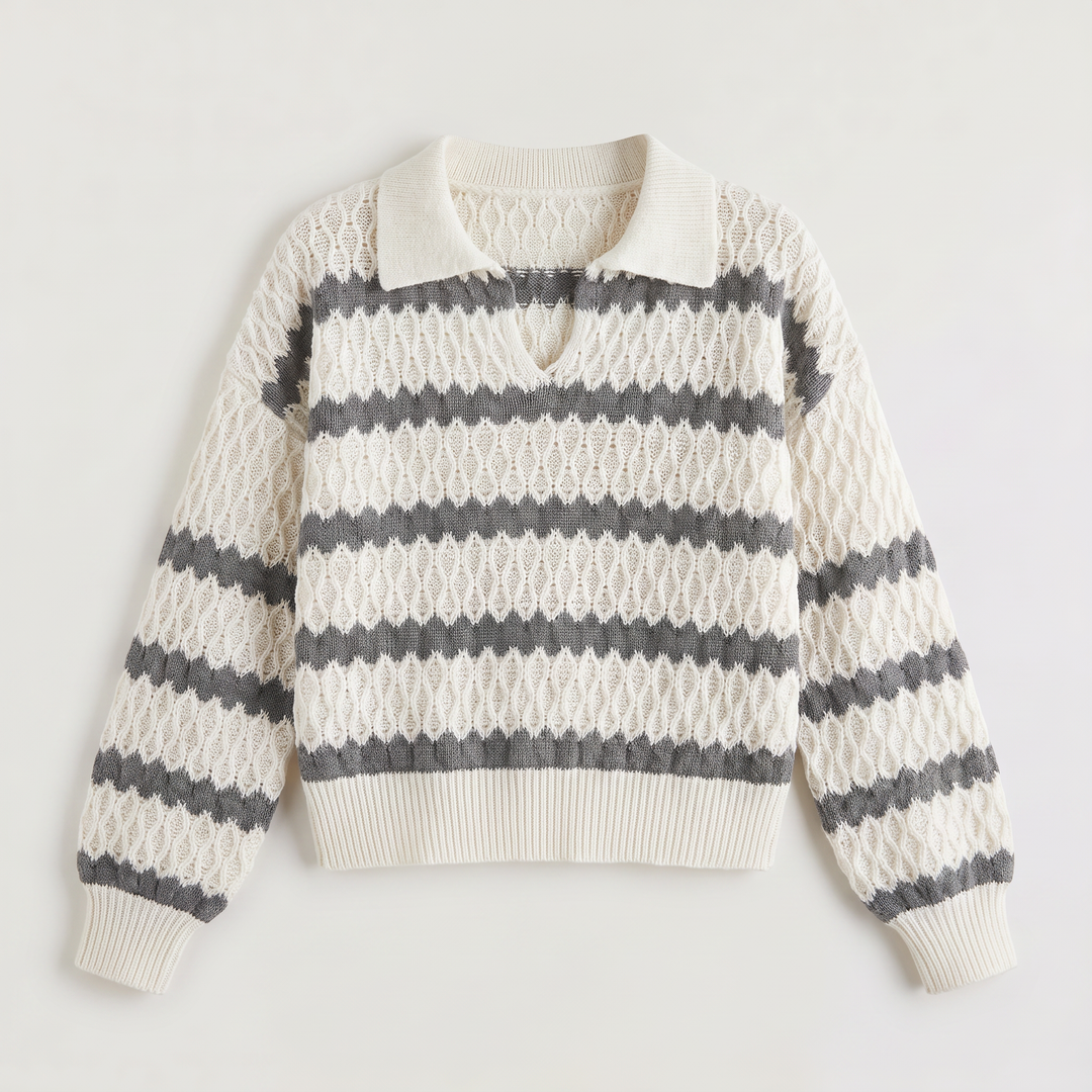 Women's Classic Striped Cable Knit Collar Jumper