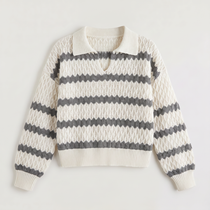 Women's Classic Striped Cable Knit Collar Jumper