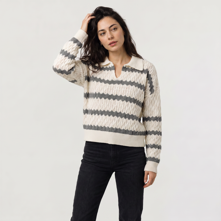 Women's Classic Striped Cable Knit Collar Jumper