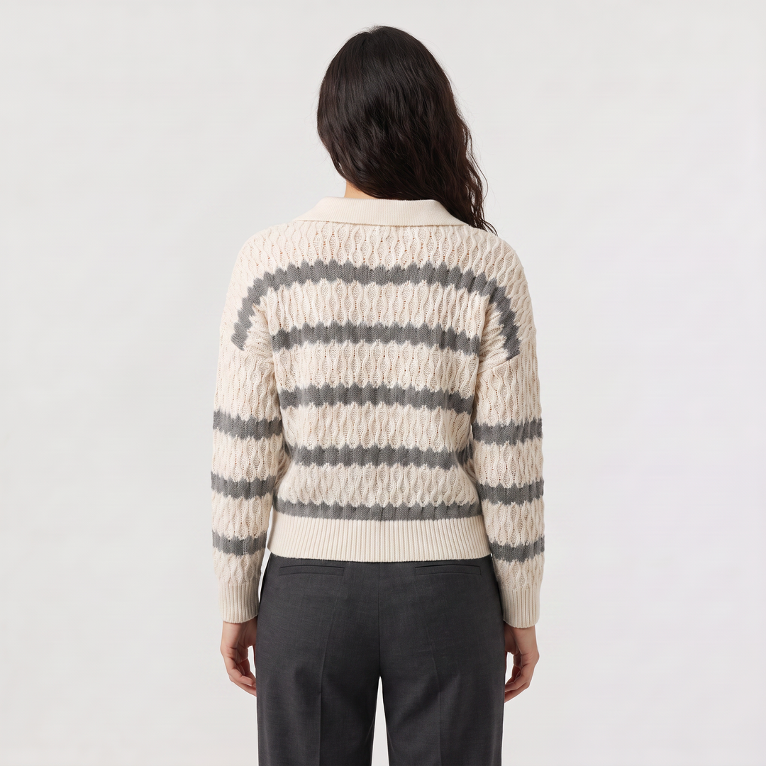 Women's Classic Striped Cable Knit Collar Jumper
