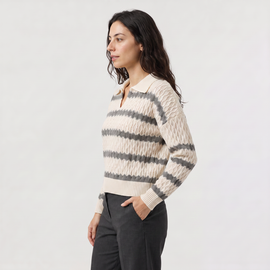 Women's Classic Striped Cable Knit Collar Jumper