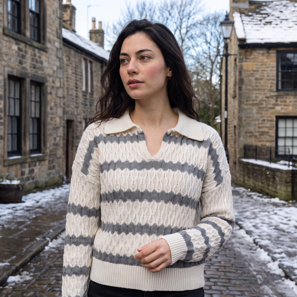 Women's Classic Striped Cable Knit Collar Jumper