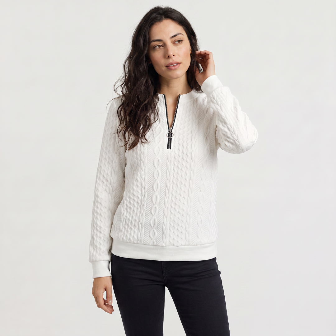 Women's Casual Cable Knit Zip-Neck Sweater