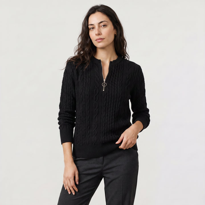 Women's Casual Cable Knit Zip-Neck Sweater