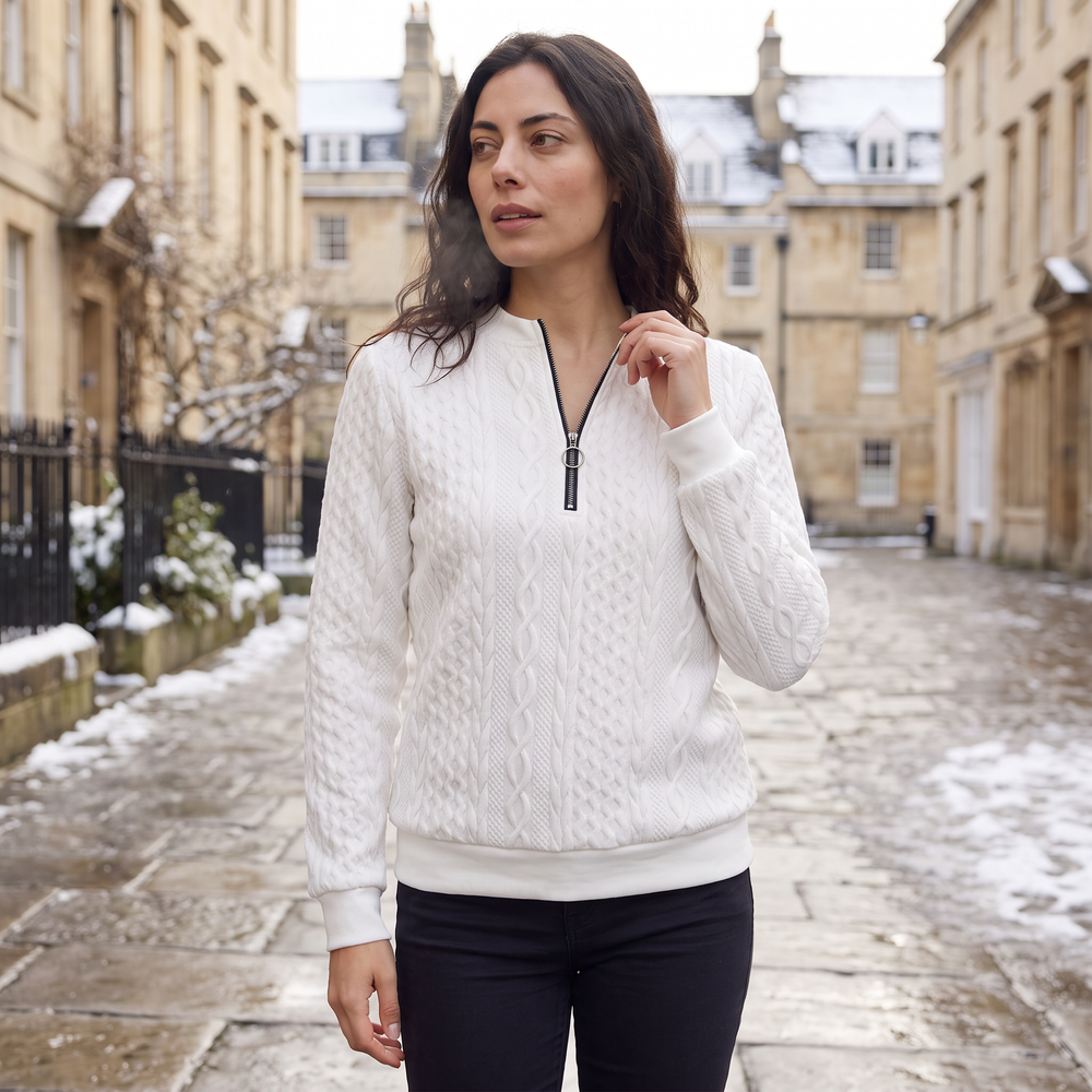 Women's Casual Cable Knit Zip-Neck Sweater