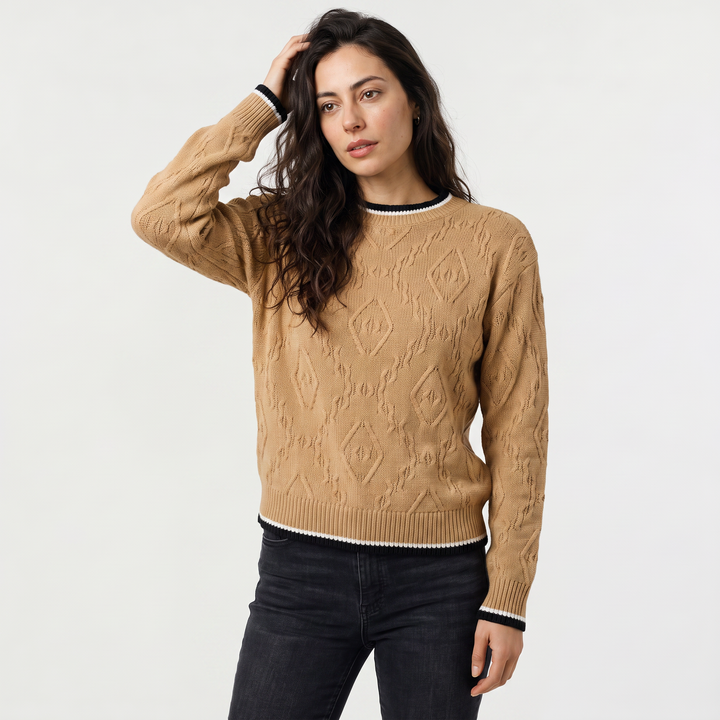 Women's Casual Striped Knit Contrast Jumper