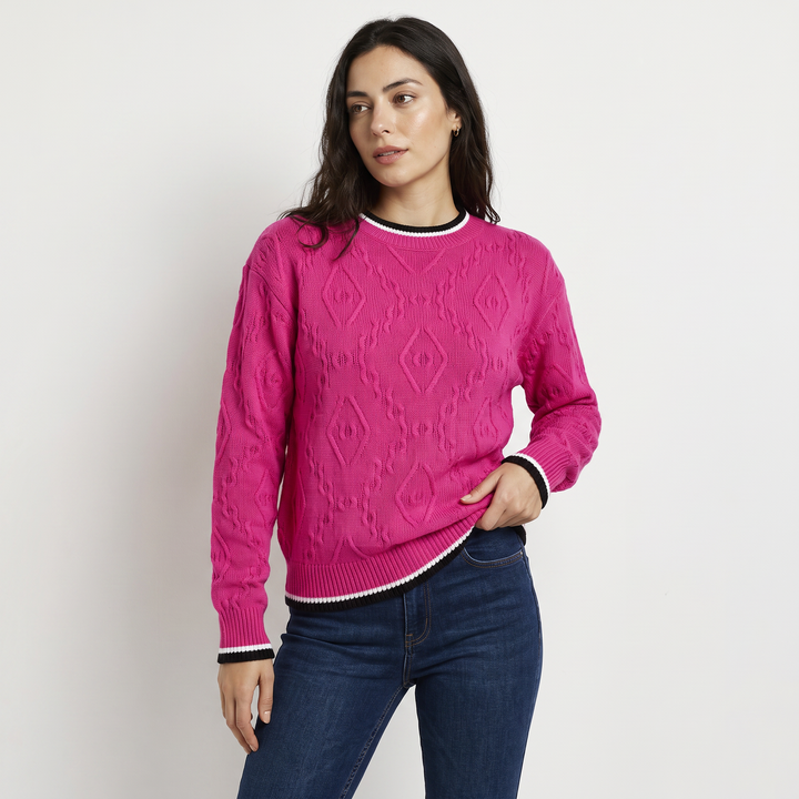 Women's Casual Striped Knit Contrast Jumper