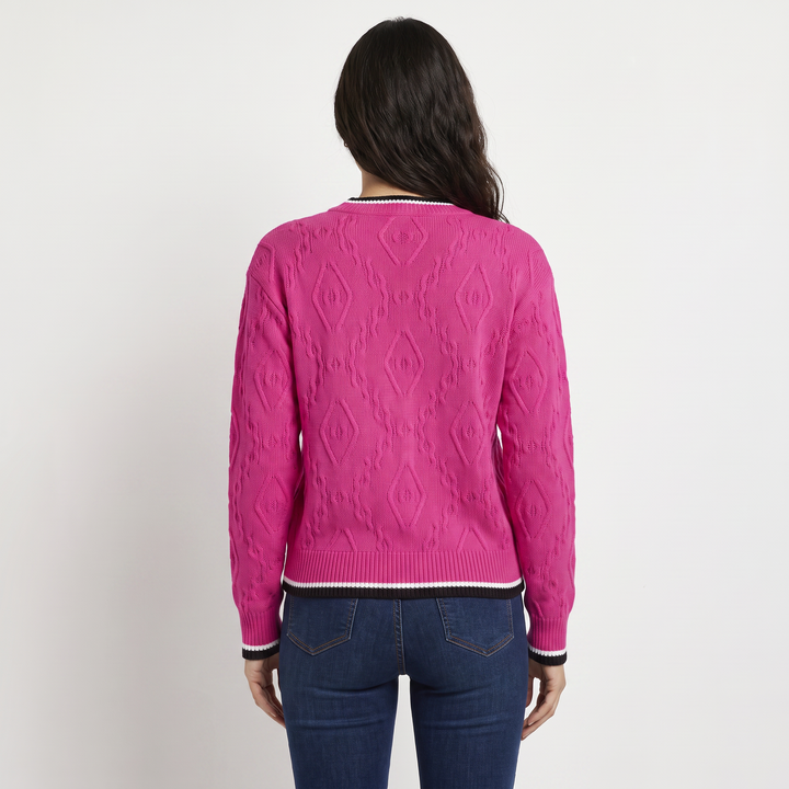 Women's Casual Striped Knit Contrast Jumper