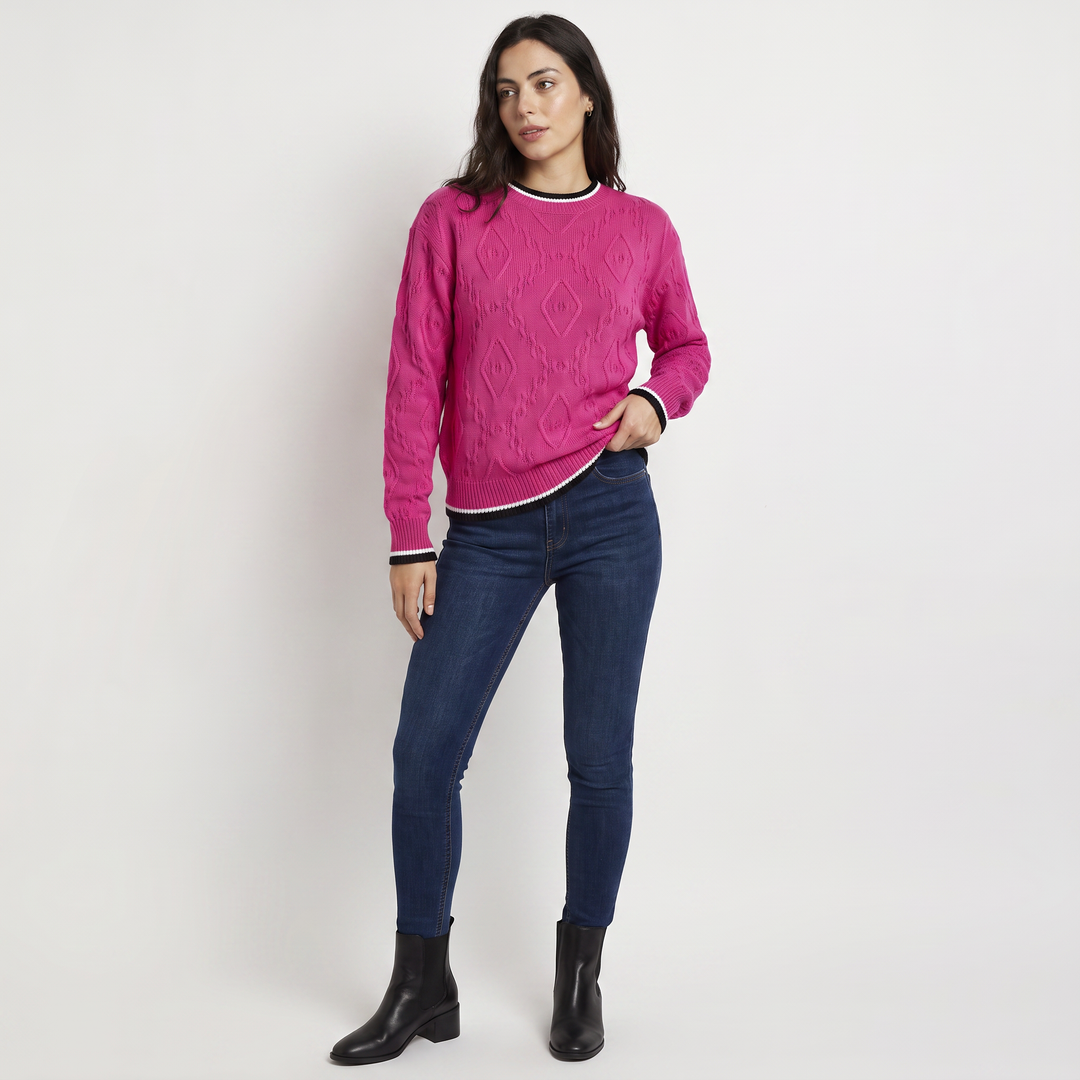 Women's Casual Striped Knit Contrast Jumper