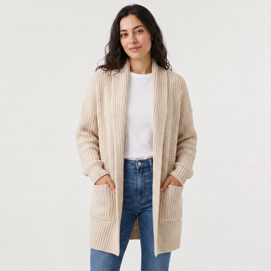 Women's Casual Chunky Knit Long Open-Front Cardigan