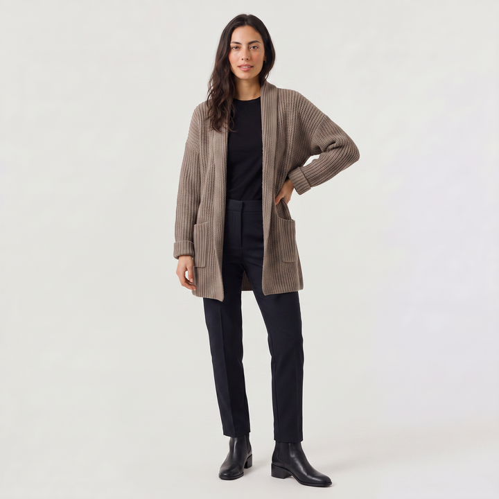 Women's Casual Chunky Knit Long Open-Front Cardigan