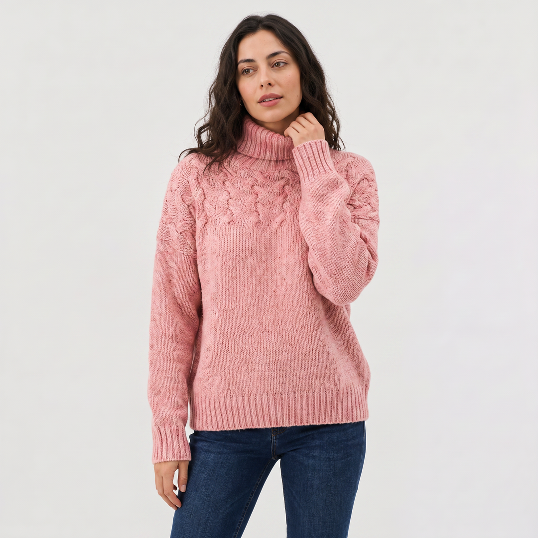 Women's Classic Cable Knit Wool Turtleneck Sweater