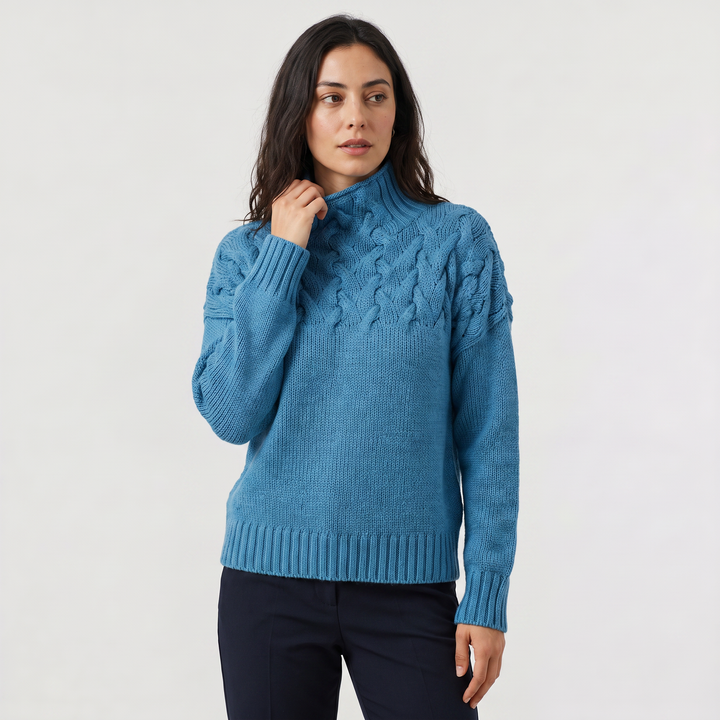 Women's Classic Cable Knit Wool Turtleneck Sweater