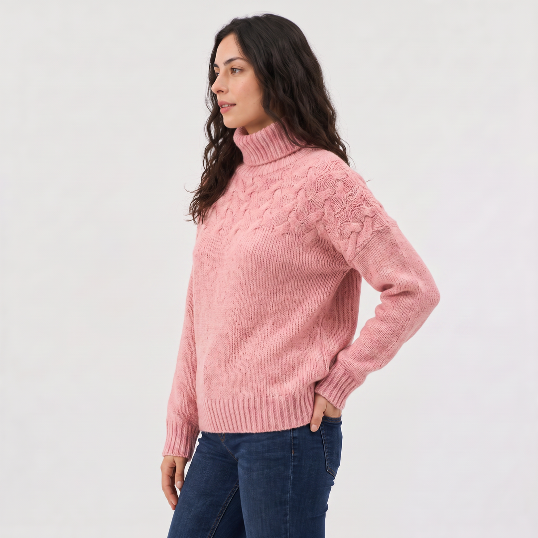Women's Classic Cable Knit Wool Turtleneck Sweater