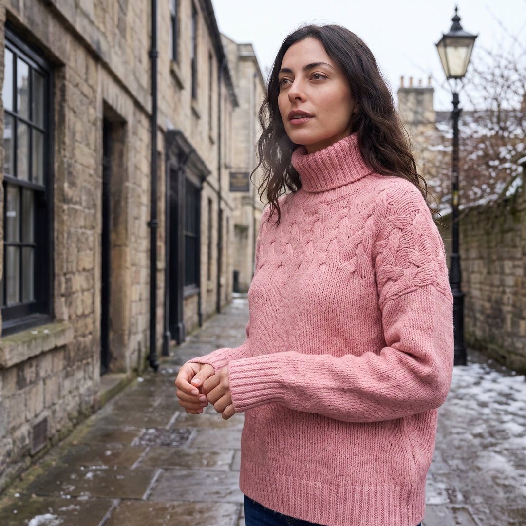 Women's Classic Cable Knit Wool Turtleneck Sweater