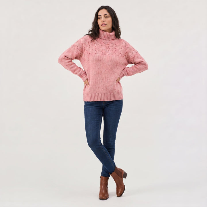 Women's Classic Cable Knit Wool Turtleneck Sweater