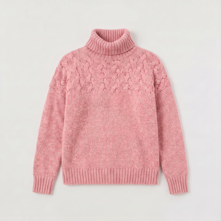 Women's Classic Cable Knit Wool Turtleneck Sweater