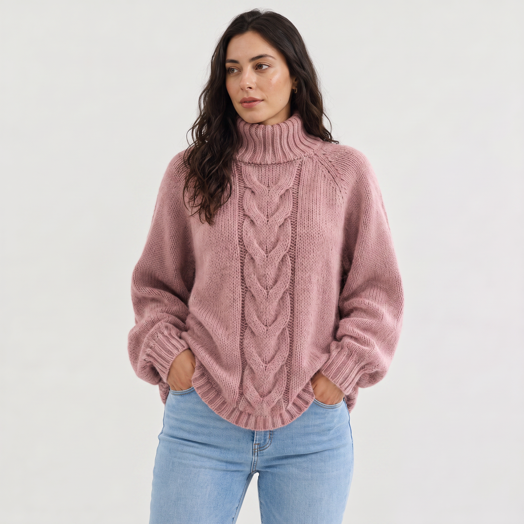 Women's Chunky Cable Knit Turtleneck Sweater