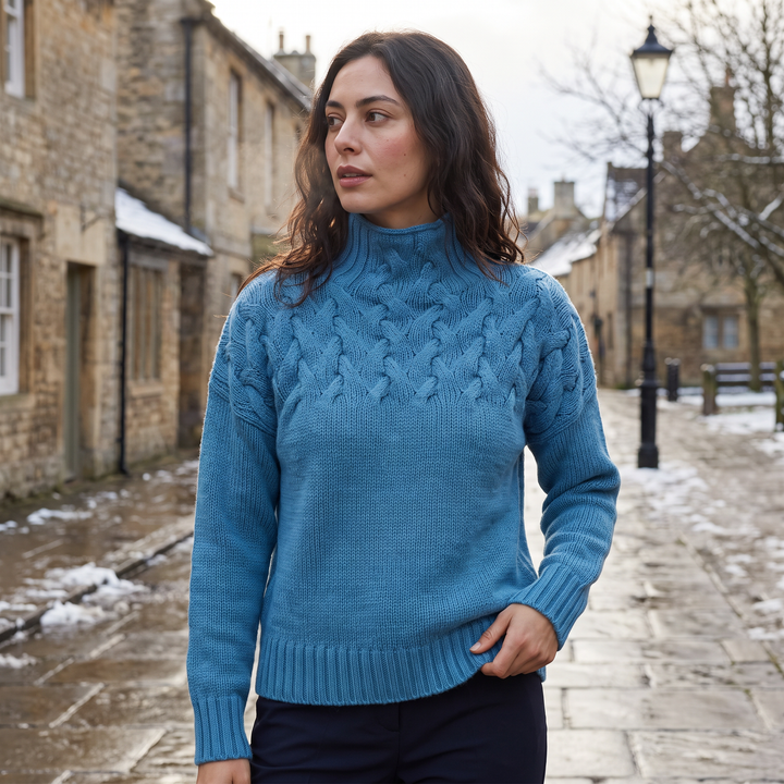 Women's Classic Cable Knit Wool Turtleneck Sweater