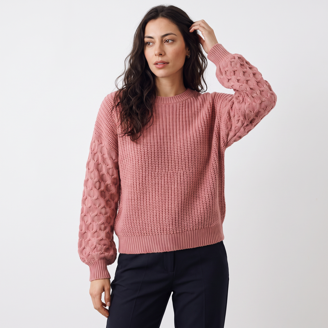 Women's Classic Textured Knit Lantern Sleeve Sweater