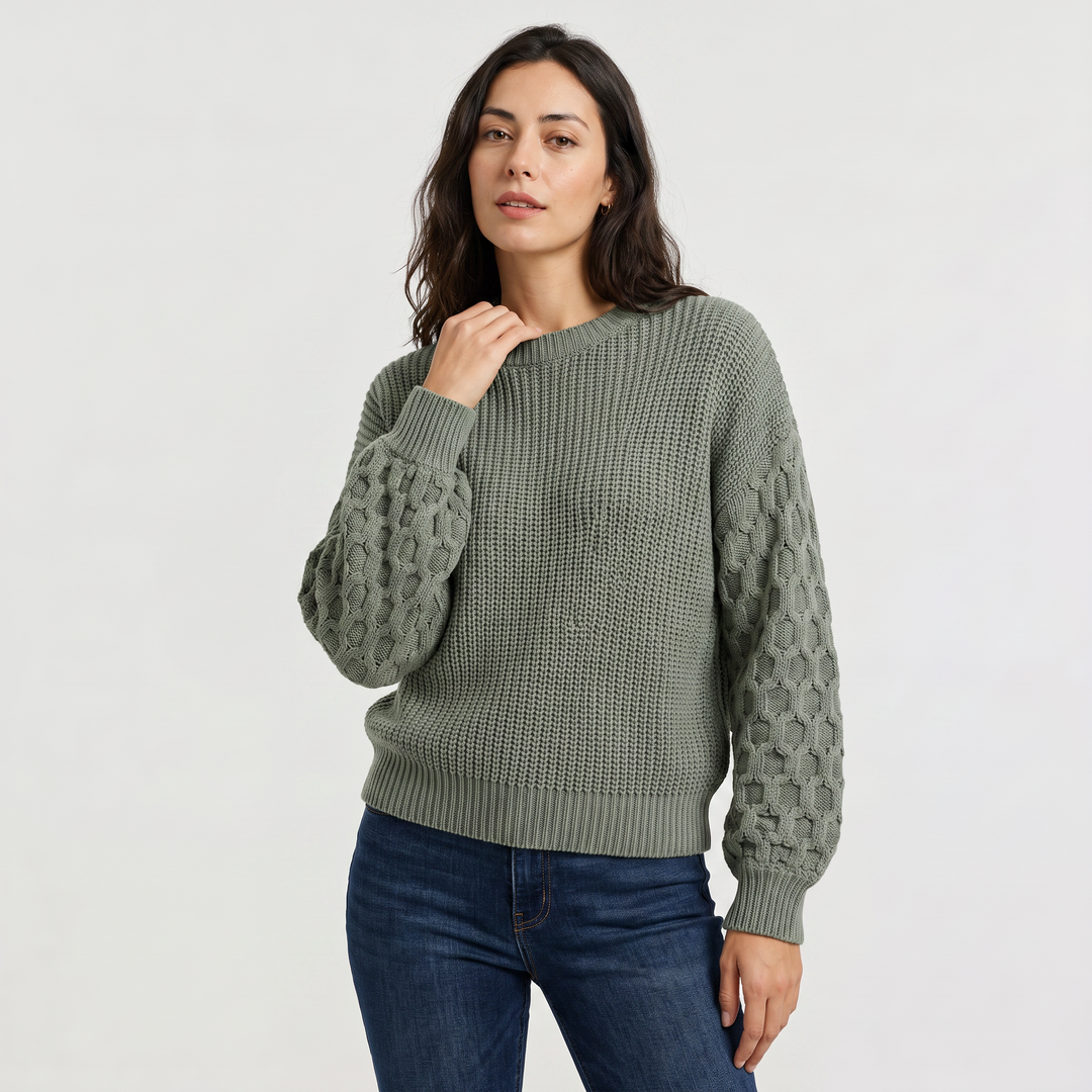 Women's Classic Textured Knit Lantern Sleeve Sweater