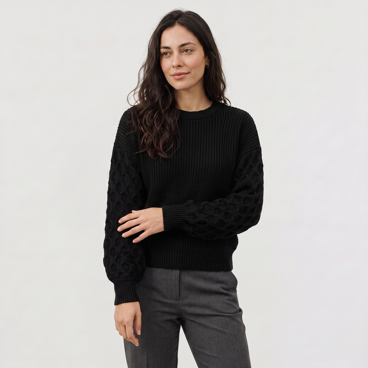 Women's Classic Textured Knit Lantern Sleeve Sweater