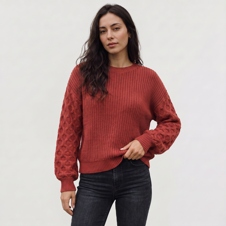 Women's Classic Textured Knit Lantern Sleeve Sweater