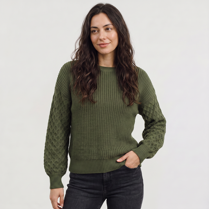 Women's Classic Textured Knit Lantern Sleeve Sweater