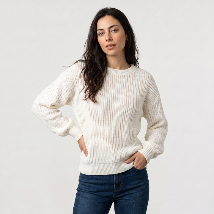 Women's Classic Textured Knit Lantern Sleeve Sweater