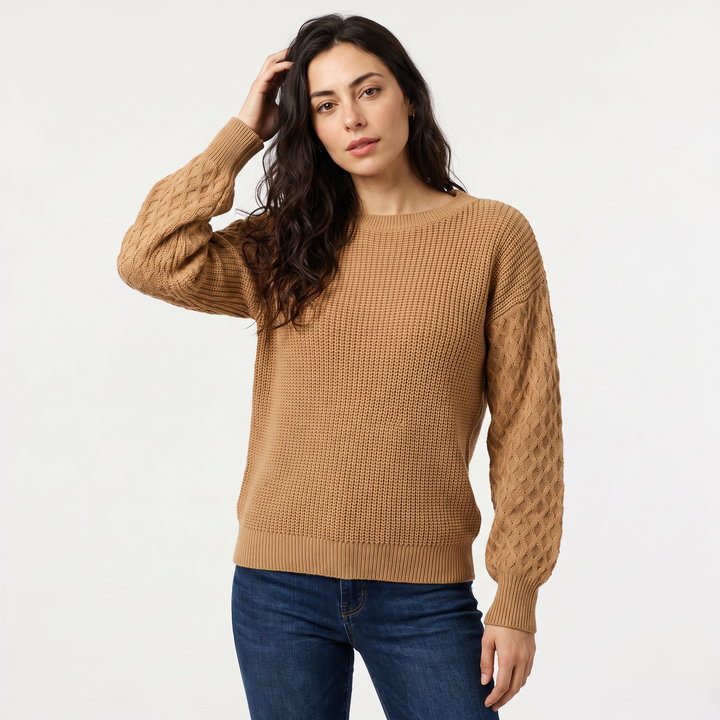 Women's Classic Textured Knit Lantern Sleeve Sweater