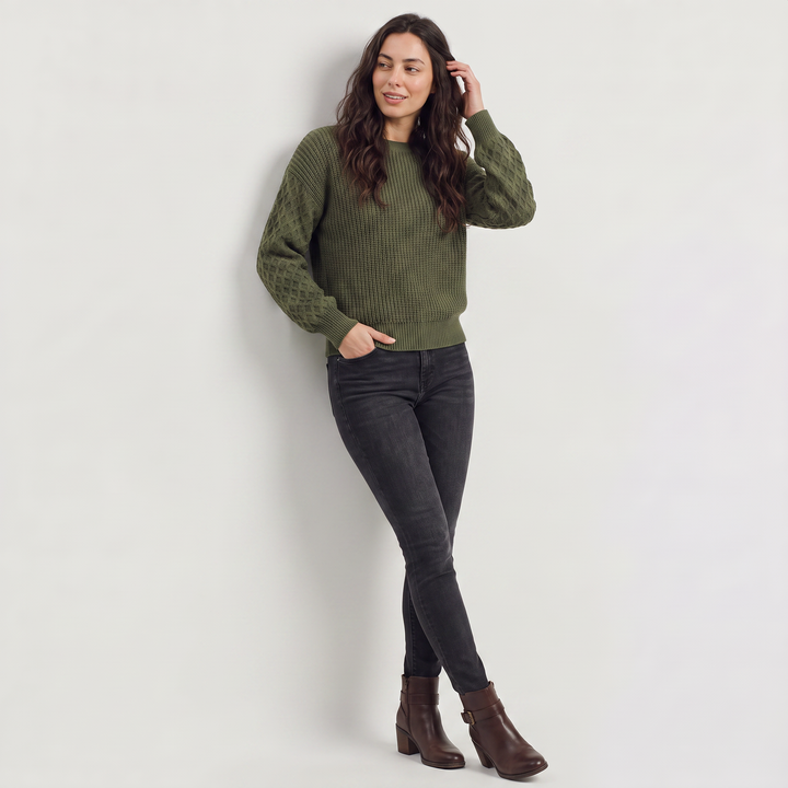 Women's Classic Textured Knit Lantern Sleeve Sweater