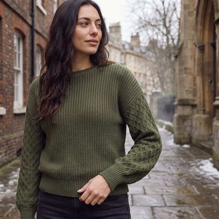 Women's Classic Textured Knit Lantern Sleeve Sweater