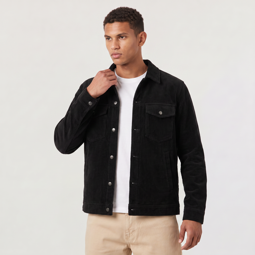 Men's Casual Corduroy Snap-Button Overshirt Jacket