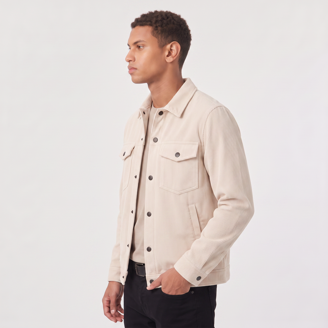 Men's Casual Corduroy Snap-Button Overshirt Jacket