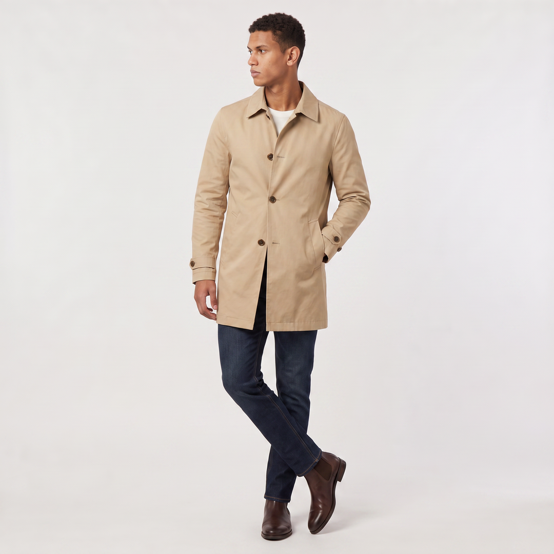 Men's Classic Mid-Length Single-Breasted Trench Coat