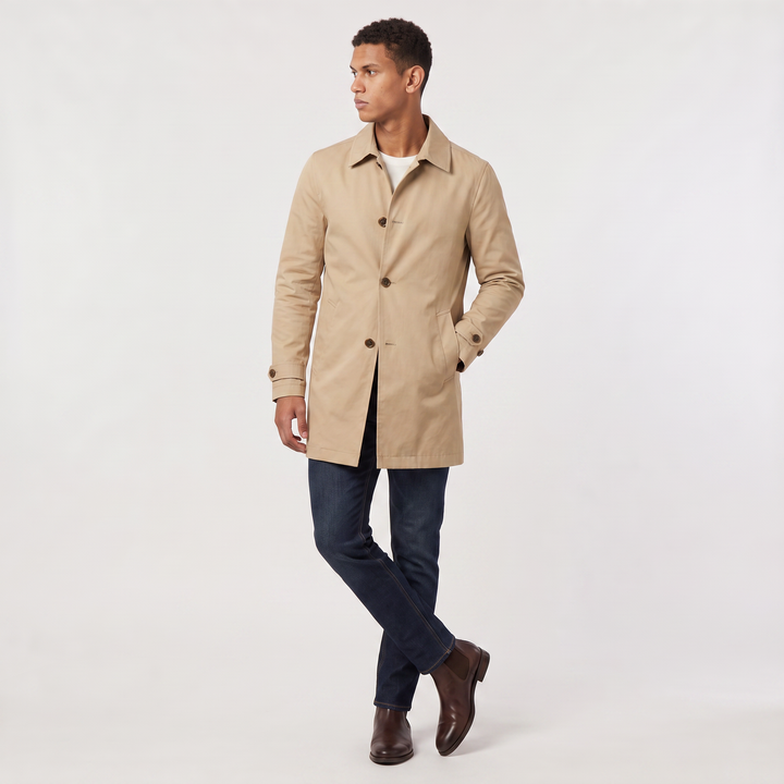 Men's Classic Mid-Length Single-Breasted Trench Coat